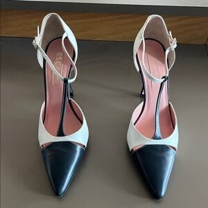 Escada Black and Cream T strap spectator heels size 36 1/2
